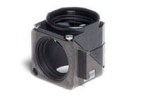 Here's an alt tag for the image: Black square camera housing component.